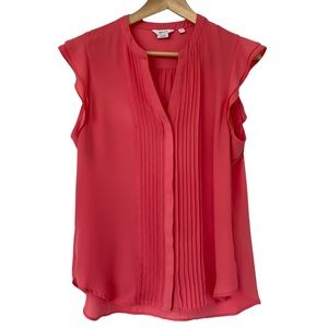 REITMANS PINK TOP/BLOUSE WITH PINTUCK DETAILS AND FLUTTER SLEEVES, MEDIUM